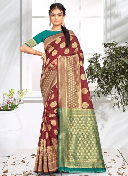 Brown Colour Santraj Flower Booti New Exclusive Wear Fancy Designer Banarsi Silk Saree Collection S-5006